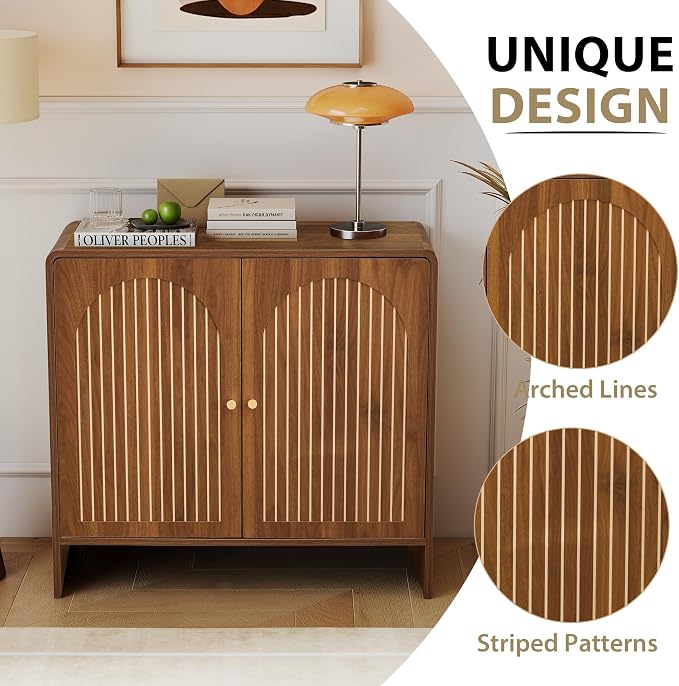 Sideboard Buffet Cabinet with Storage, Wood Arched Storage Cabinet with 2 Doors - Image 3