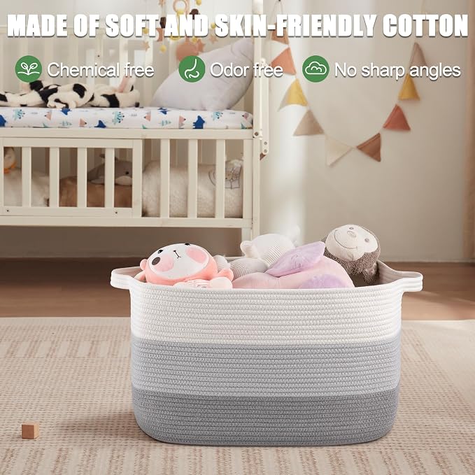 65L Large Storage Basket, Cotton Rope Woven Blanket Basket, Toy Storage - Image 6