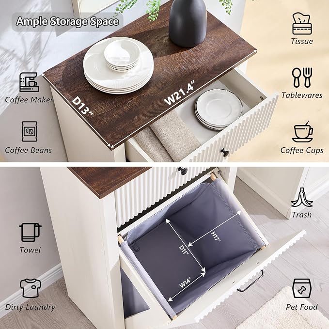 Modern Tilt-Out Laundry Hamper Cabinet, 10 Gallon Fluted Trash Can Cabinet - Image 3
