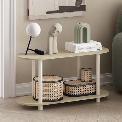 Furinno Turn-N-Tube No Tools Modern Oval Side Table, Bauhaus Oak/Beige - Image 8