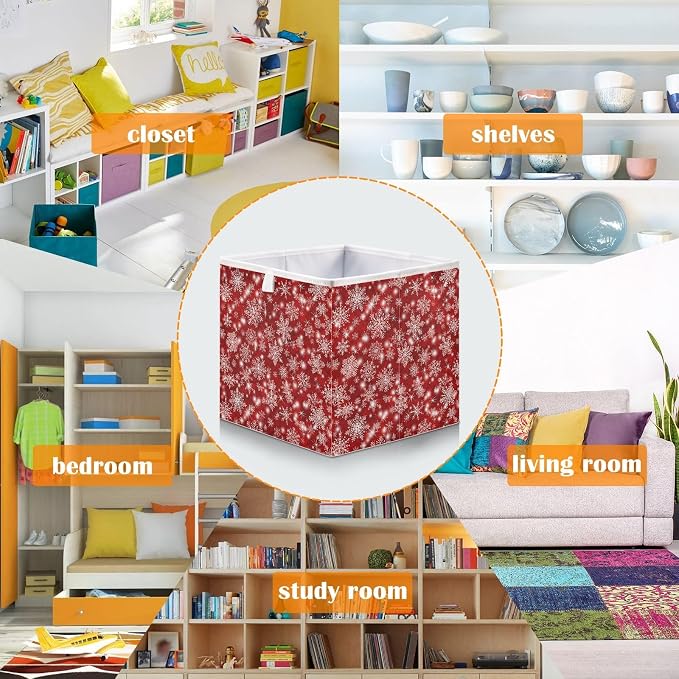 Christmas Snowflakes Closet Organizers Storage Cubes Red Storage Bins Shelf - Image 6