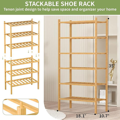 6-Tier Bamboo Small Shoe Rack, Free Standing Wood Shoe Shelf Storage Organizer - Image 3