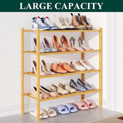 Smiry Bamboo Shoe Rack for Closet, 4 Tier Wooden Stackable Shoe Organizer - Image 5
