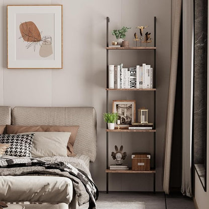 Ladder Shelf 4 Tiers Metal Industrial Bookshelf, Wall Mount Wide Book Case - Image 7