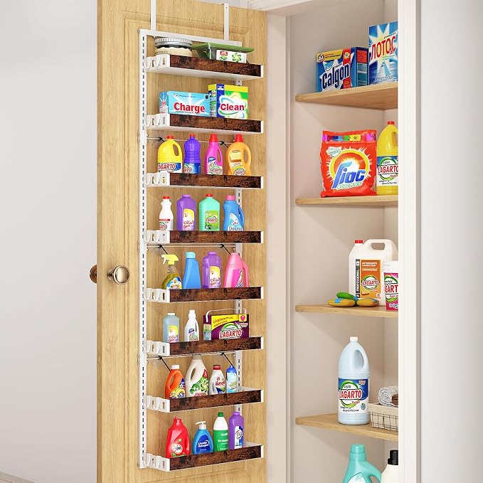 bukfen Over the Door Pantry Organizer, 8-Tier Adjustable Wooden Basket Kitchen - Image 7