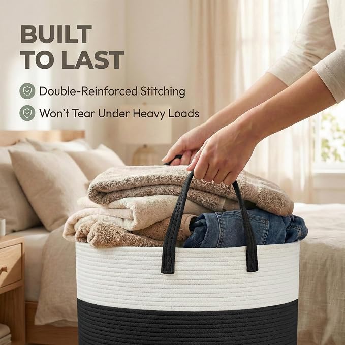 JMvicyroam 115L Extra Large Machine Washable Cotton Rope Blanket Basket | - Image 6