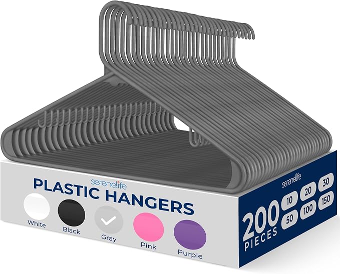 SereneLife 200 Pack Plastic Hangers, Space-Saving Closet Organizers, Durable by SereneLife