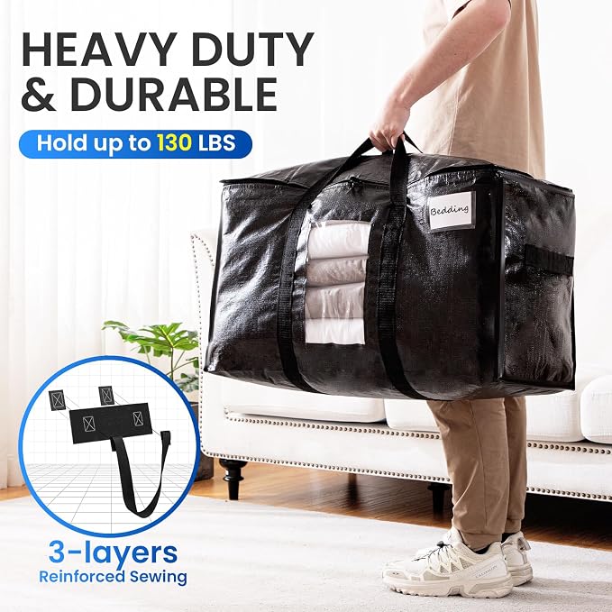 TAILI Extra Large Moving Bags, 6 Pack Black Heavy Duty Totes - Image 4