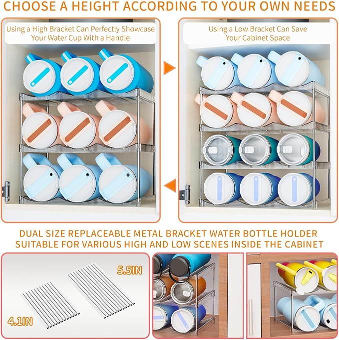 Yieach 2 Pack 2 Tier Stackable Water Bottle Organizer - Image 4
