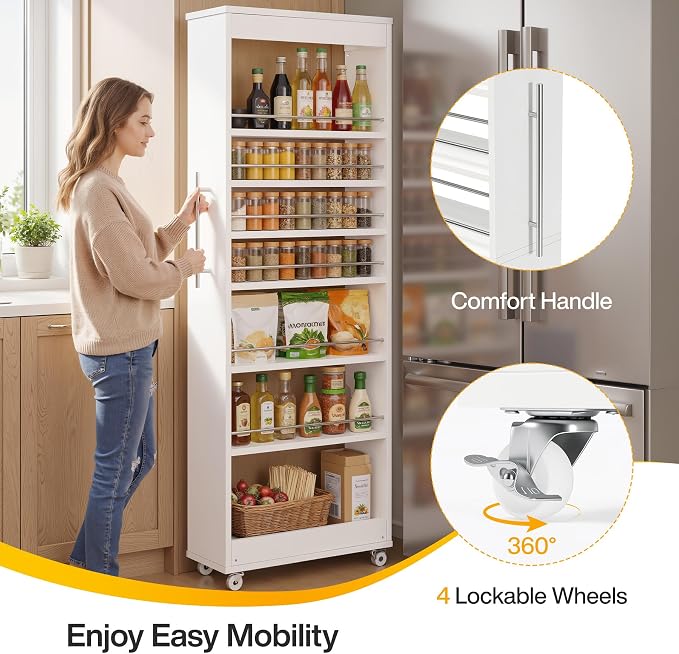 Tribesigns 73" Tall Slim Storage Cart on Wheels, 7-Tier Narrow Pantry Cabinet - Image 7