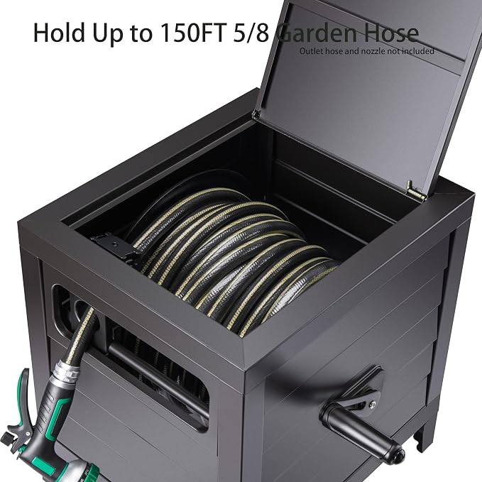 AQUAZILLA Metal Garden Hose Reel Deck box, Durable Steel Garden Hose Storage - Image 3