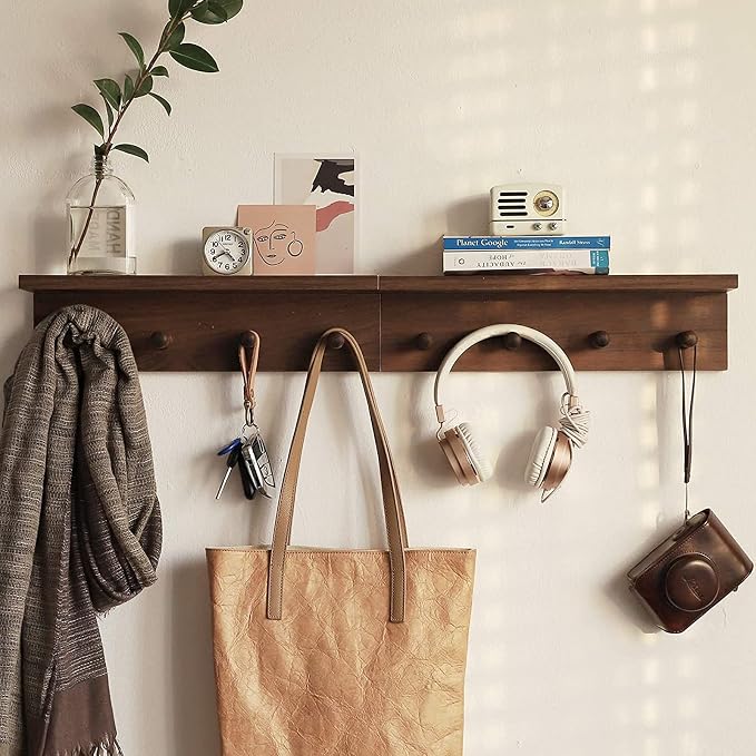 Entrance Coat Rack ，Coat Hooks, Wall-Mounted Wooden Hook Rack, Wall-Mounted - Image 5