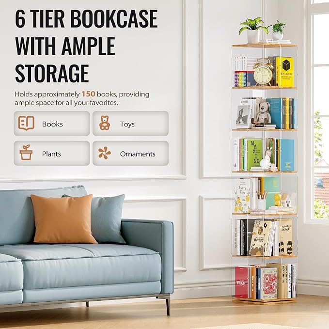 TAKEKIT 6-Tier Rotating Bookshelf, 360° Spinning Book Shelf Tower - Image 5