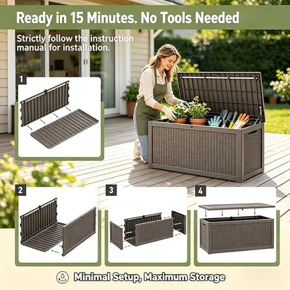 328 Gallon Waterproof Outdoor Storage Box, Heavy Duty Resin Deck Box Lockable - Image 6