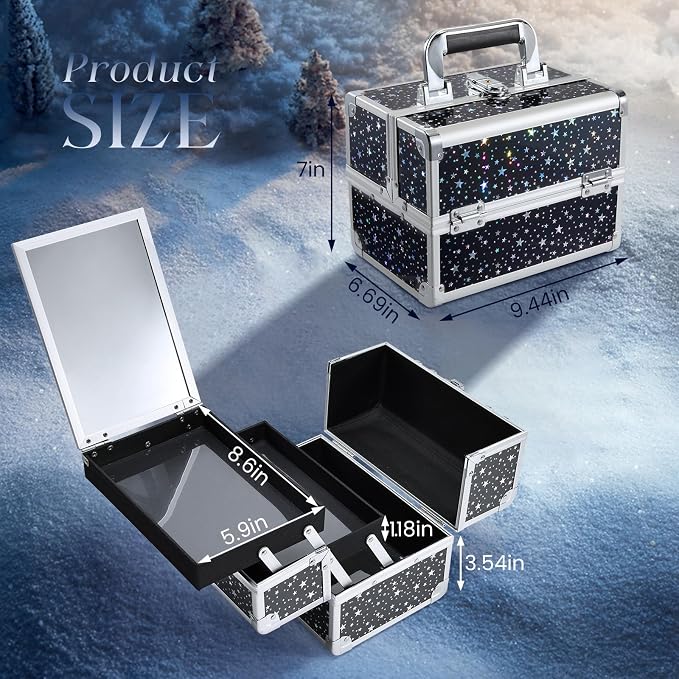 Joligrace Makeup Train Case Portable Cosmetic Box 2 Trays - Image 7