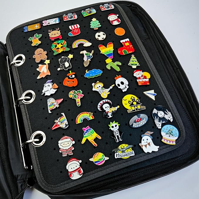 Black 6 Binder Enamel Pin Display Bag, Pin Books - Image 6
