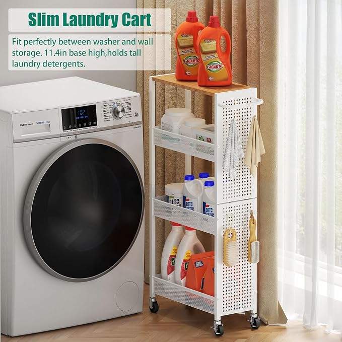 Slim Rolling Storage Cart with Wheels, 4-Tier Metal Utility Cart with Handle & - Image 5