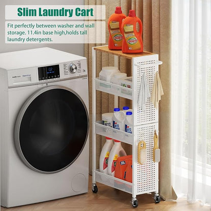 Slim Rolling Storage Cart with Wheels, 4-Tier Metal Utility Cart with Handle & - Image 5