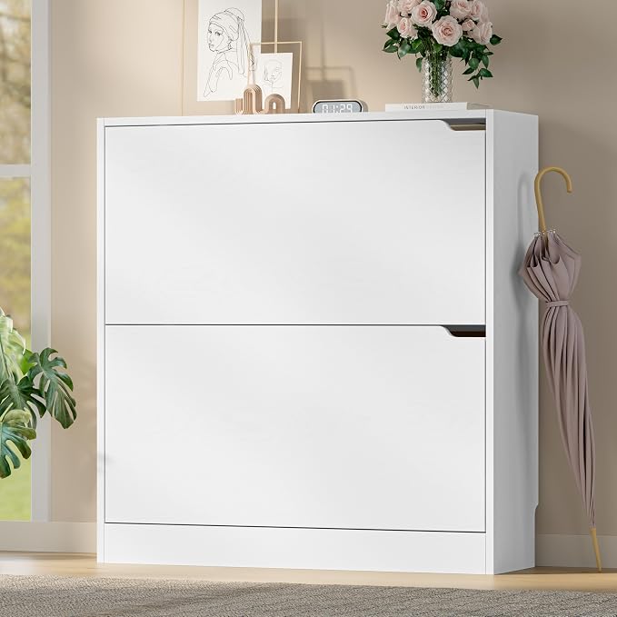 BORNOON Shoe Cabinet with 2 Flip Drawers, Slim Narrow Shoe Storage Cabinet - Image 3