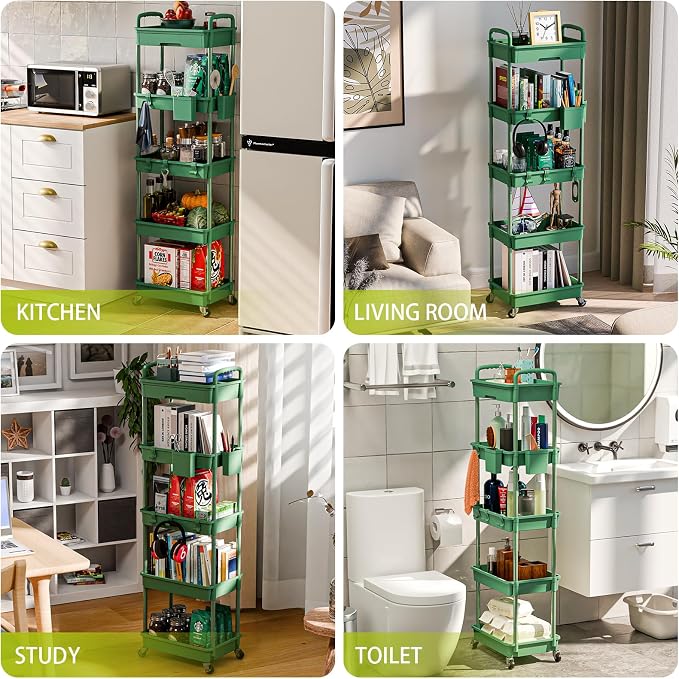 Sorgion 5 Tier Rolling Cart Organizer, Bathroom Cart Organizers - Image 6