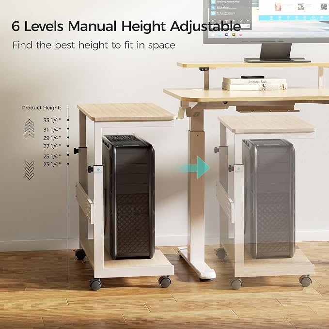EUREKA ERGONOMIC PC Stand Computer Cart, Height Adjustable Tower Stand 2-Tier - Image 6