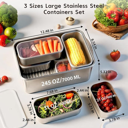 8 PCS Large Stainless Steel Food Storage Containers - Image 2