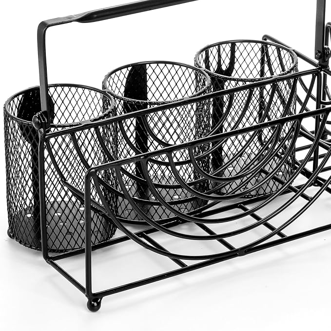 Metal Utensil Caddy with 5 Compartments, Flatware Storage Holder - Image 5