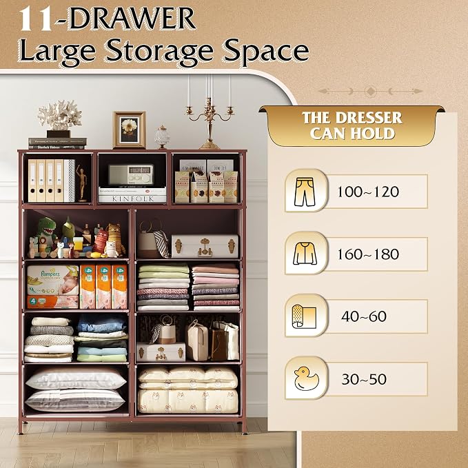 WLIVE Tall Dresser for Bedroom, 11 Drawer Chest of Drawers, Tall high-capacity - Image 5