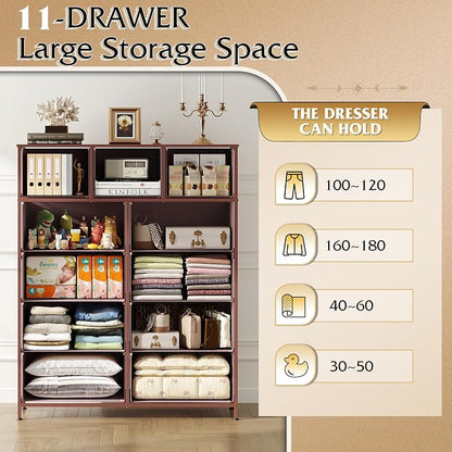 WLIVE Tall Dresser for Bedroom, 11 Drawer Chest of Drawers, Tall high-capacity - Image 5