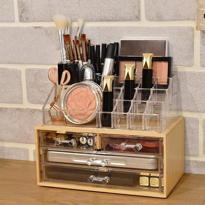 Ikee Design Bamboo Acrylic Makeup Organizer - Image 7