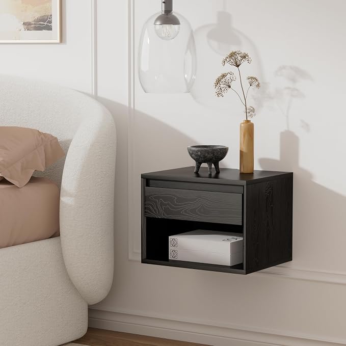 Mid Century Modern Floating Nightstand, Wall Mounted End Table by MoomJiee