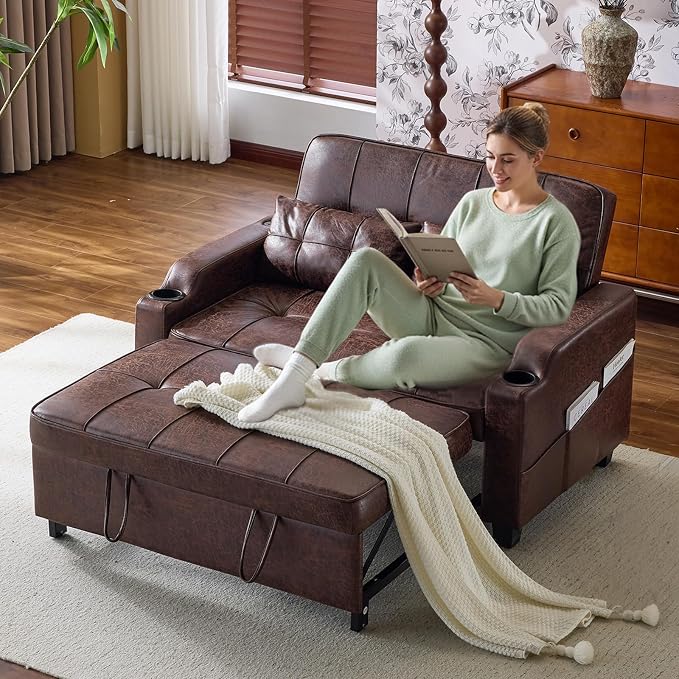 VINGLI Rustic Futon Sofa Bed Convertible Loveseat Sleeper Sofa Couch, Pullout - Image 2