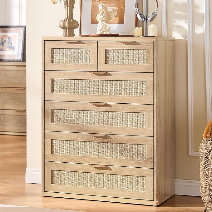 LEYAOYAO Rattan Dresser for Bedroom Set of 2, Modern 6 Drawers Boho Dressers - Image 7