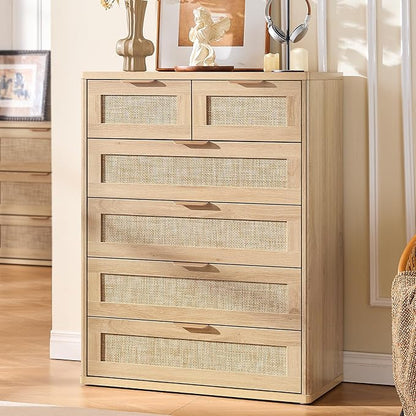 LEYAOYAO Rattan Dresser for Bedroom Set of 2, Modern 6 Drawers Boho Dressers - Image 7