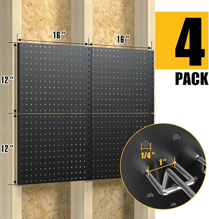 Spampur Peg Board, 4 Pack Metal Pegboard Panels - Image 3