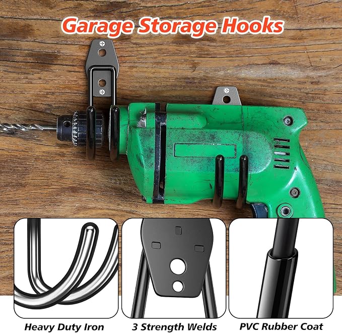 4 Pack Heavy Duty Garage Hooks, Solid Steel Wall Mount Hangers, - Image 3