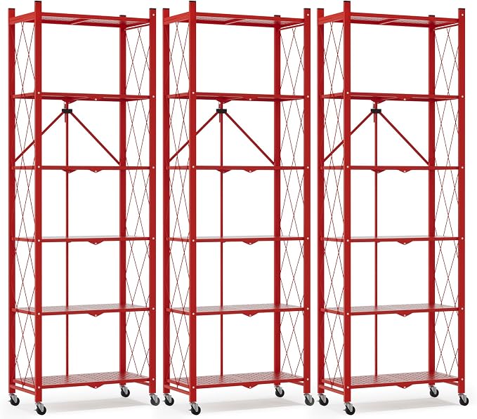 ALANNG 73.6 Inch Folding Bookshelf, 6 Tier Metal Bookcase and Bookshelves | by ALANNG