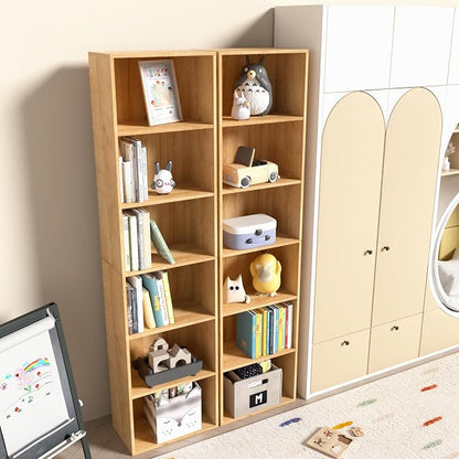 Wooden 6 Cube Storage Organizer, Classic Oak 6 Cube Storage Shelf, 6 Tier - Image 5