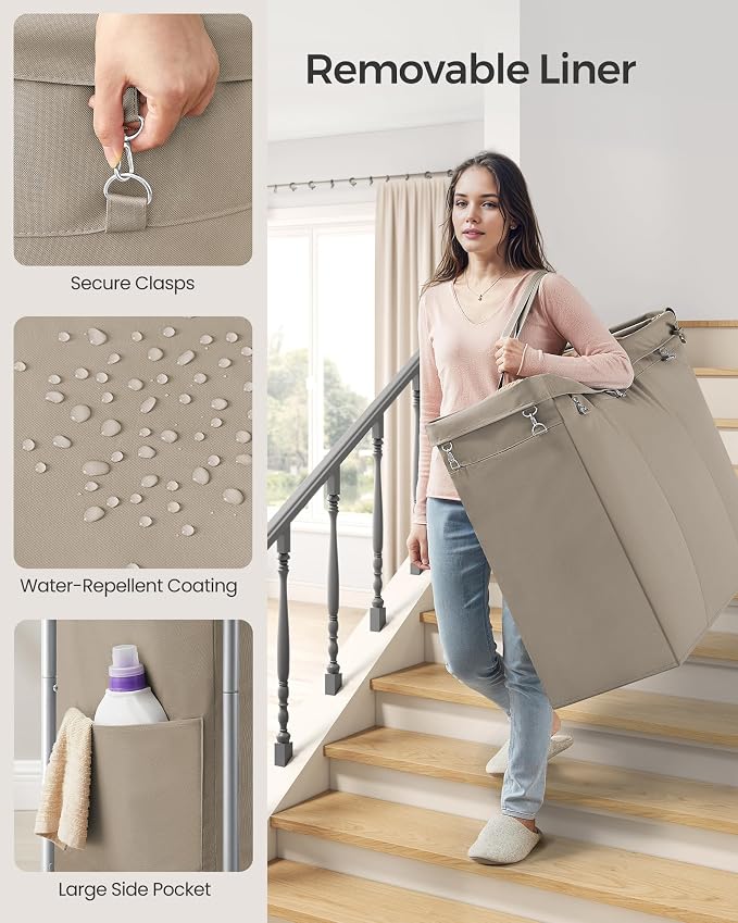 SONGMICS Laundry Basket with Wheels, 3-Section Rolling Laundry Hamper, 52.8 - Image 4