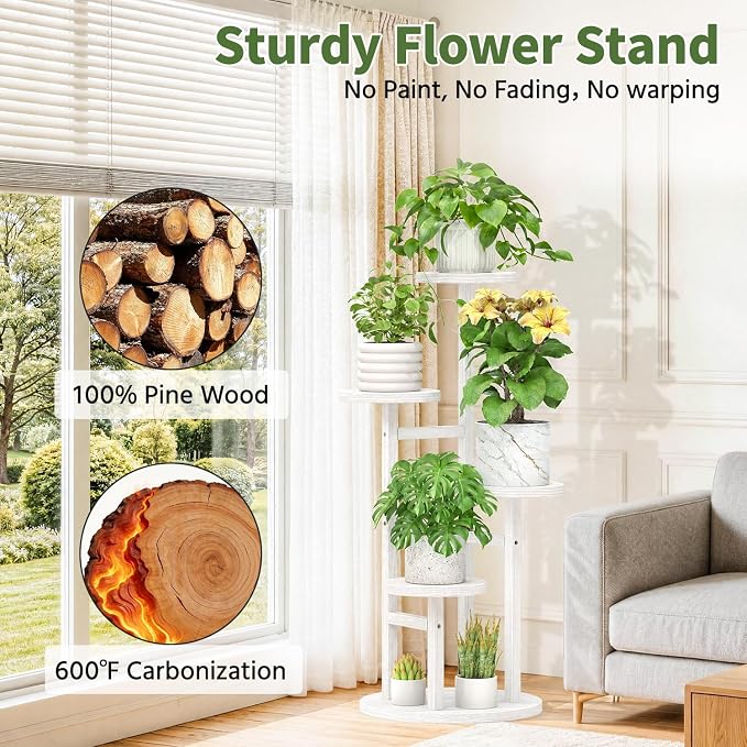 LASZOLA 4 Tiered Wood Plant Stand Indoor Corner, Flower Holder Rack Tall - Image 4