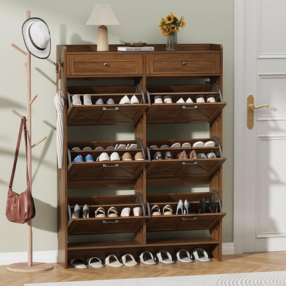 Thacuok Shoe Cabinet with 6 Flip Drawers & 2 Storage Drawers, Rustic Farmhouse by Thacuok