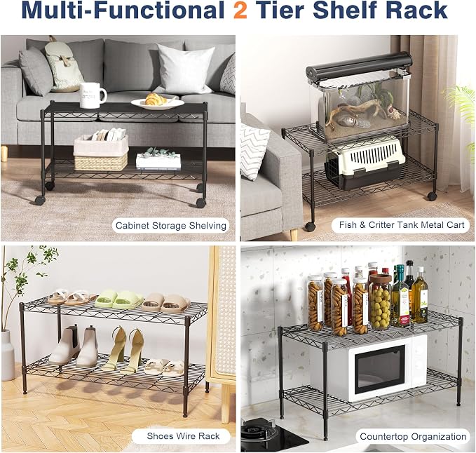 2 Tier Wire Shelf, Height Adjustable Design, 35.8"Wx17.7Dx19.6H, Lockable - Image 6