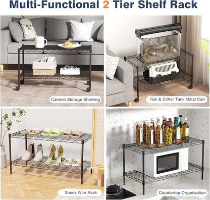2 Tier Wire Shelf, Height Adjustable Design, 35.8"Wx17.7Dx19.6H, Lockable - Image 6