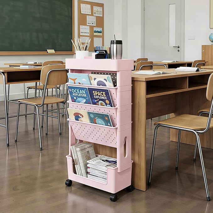 5-Tier Rolling Bookshelf Magazine Rack - Image 4
