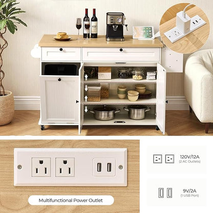 60.2" Kitchen Islands with Storage, Kitchen Island Cart with Trash Can Storage - Image 5