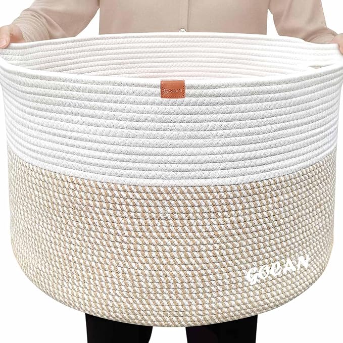 Large Laundry Basket Toy Storage Blanket Basket Woven Cotton Rope Baskets by GOCAN