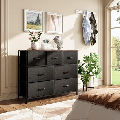 WLIVE Dresser for Bedroom, 7 Drawers, TV Stand, Rustic Brown | 7 roomy fabric - Image 9