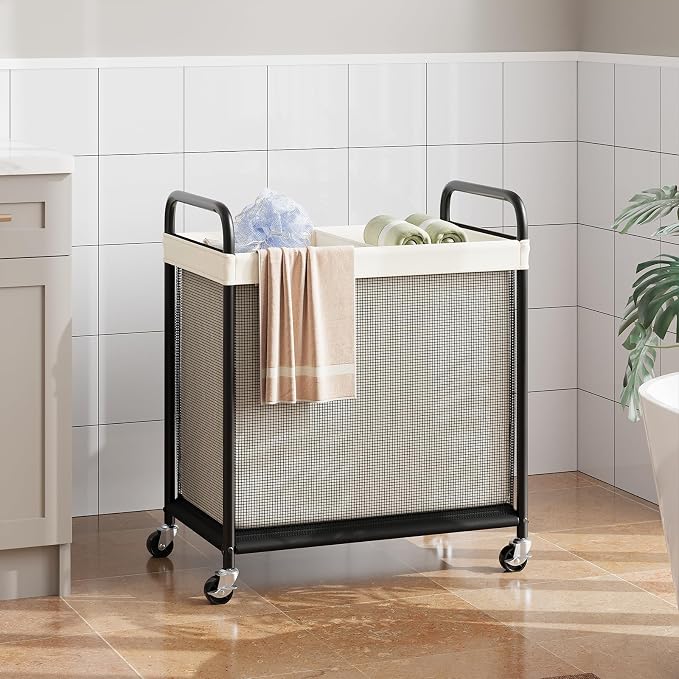 ELYKEN Laundry Hamper 2 Section, 100L Rolling Laundry Sorter - Image 8