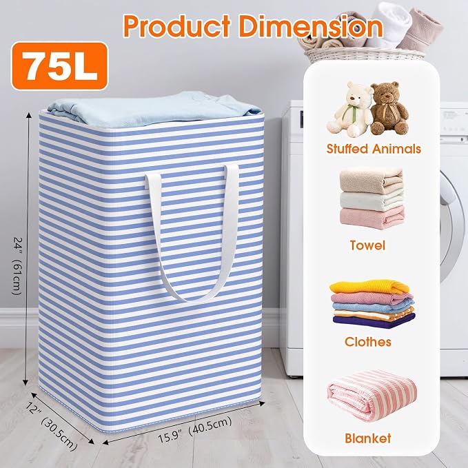 3 Pack Large Laundry Basket, Waterproof & Freestanding Laundry Hamper, - Image 2