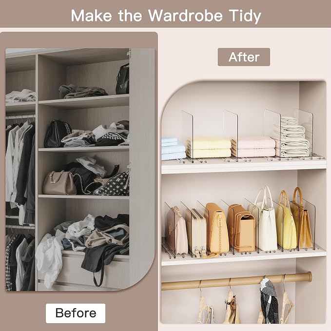 Criusia Adjustable Closet Purse Organizer Rack – 28.8" Extra-Long Shelf Divider - Image 2